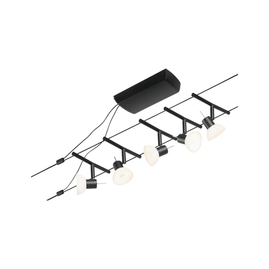 Paulmann 94450 - Комплект с 5 патрона GU5,3 (10W) — цялостна кабелна система SHEELA, 230V, черна