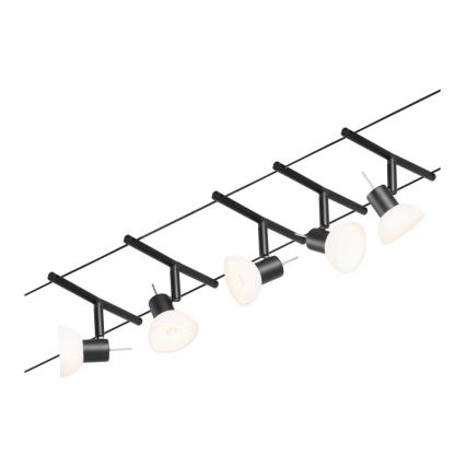 Paulmann 94450 - Комплект с 5 патрона GU5,3 (10W) — цялостна кабелна система SHEELA, 230V, черна