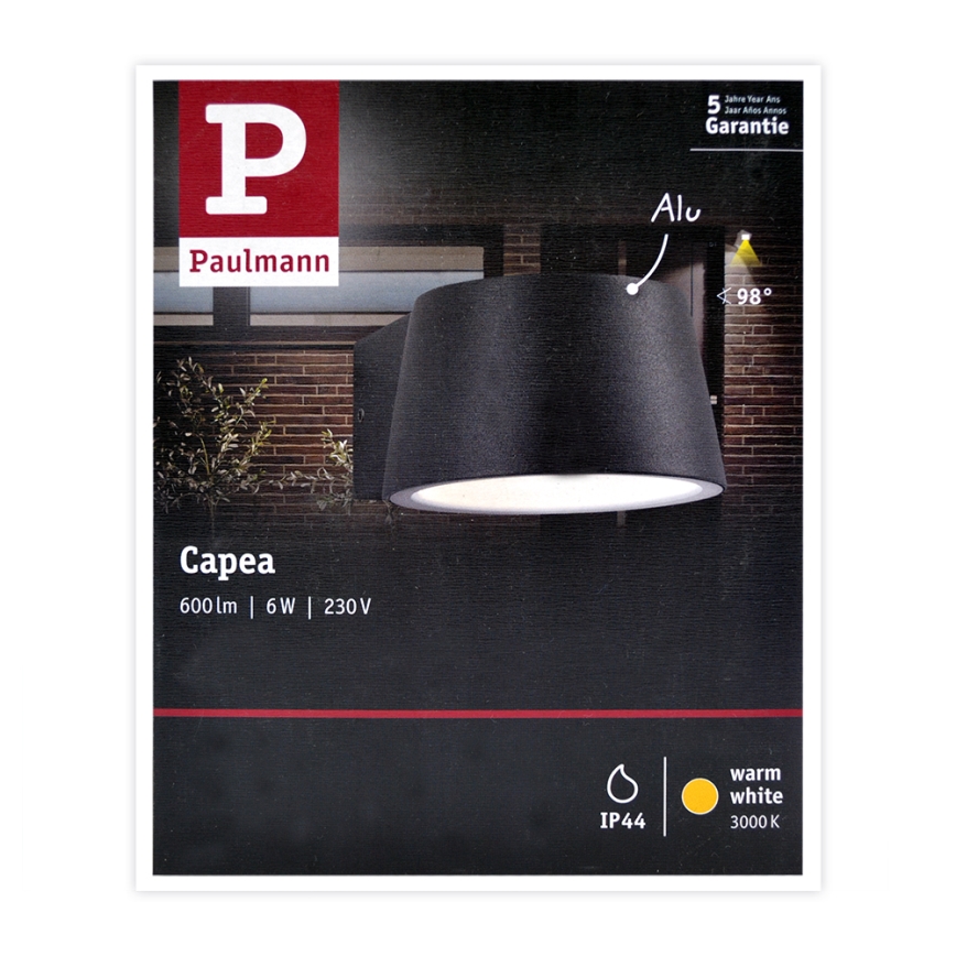 Paulmann 94452 - LED/6W IP44 Екстериорен аплик CAPEA 230V