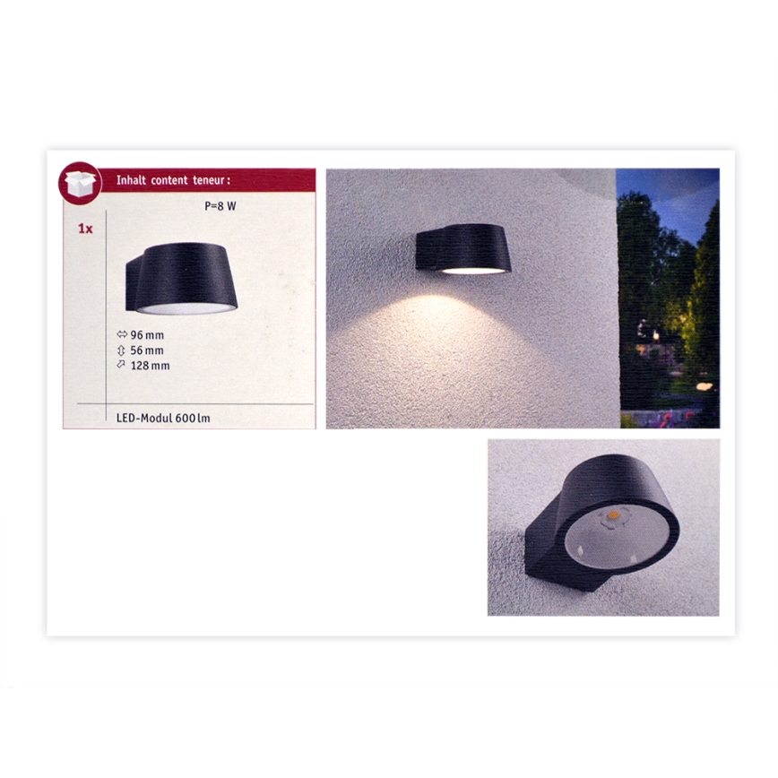Paulmann 94452 - LED/6W IP44 Екстериорен аплик CAPEA 230V