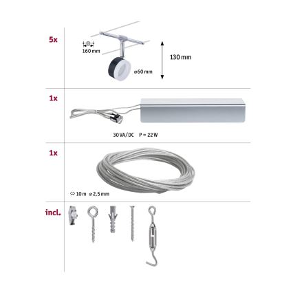 Paulmann 94457 - Комплект 5xLED/4W спотове за кабелна система CLEAR 230V черен/лъскав хром