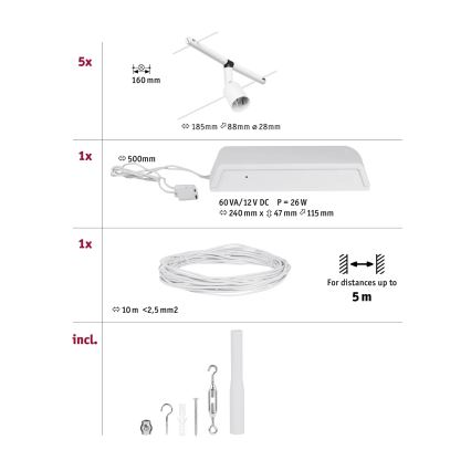 Paulmann 94458 - К-кт 5xGU5,3/10W Спот за релсова система SALT 230V бял