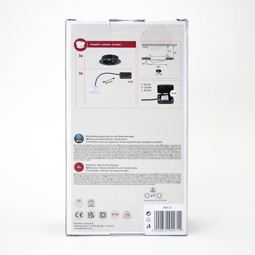 Paulmann 94471 - К-кт 3бр.LED/6W IP23 лунички за баня NOVA 230V
