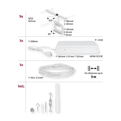 Paulmann 94483 - КОМПЛЕКТ 5xLED/4,8W Луни за кабелна система FRAME 230V бял