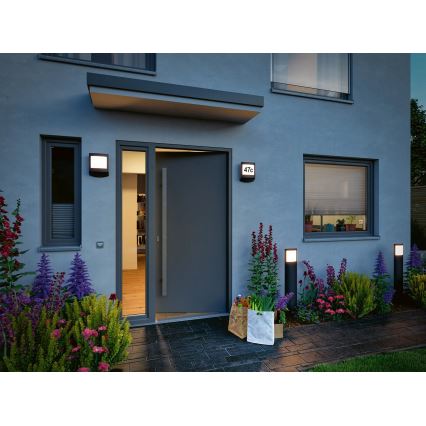 Paulmann 94515 - LED/8,5W IP44 Димируема табелка за номер на къщата със сензор за движение и сумрак PADEA 230V антрацит