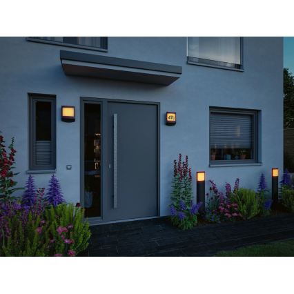 Paulmann 94515 - LED/8,5W IP44 Димируема табелка за номер на къщата със сензор за движение и сумрак PADEA 230V антрацит