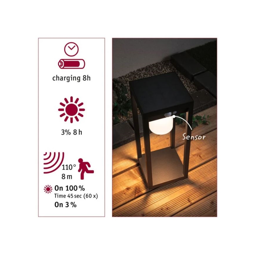 Paulmann 94573 - LED/5,5W IP44 Соларна лампа с сензор MARISOL 3,7V