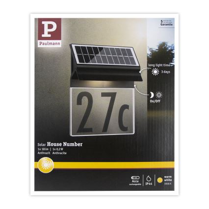 Paulmann 94694 - LED/0,2W IP44 Соларен номер за врата NEDA 3,7V 1800 mAh