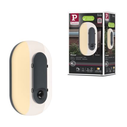 Paulmann 94958 - LED/18,5W IP65 Димируемо външно стеннo осветително тяло с вграден сензор за движение и за здрач ELUNOR 230V 2200/3000/4000K антрацит