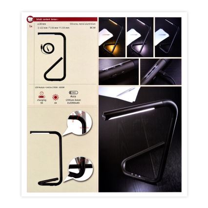 Paulmann 95424 - LED/4,5W Регулируема с докосване настолна лампа FLEXLINK 5V/USB 4400 mAh черна