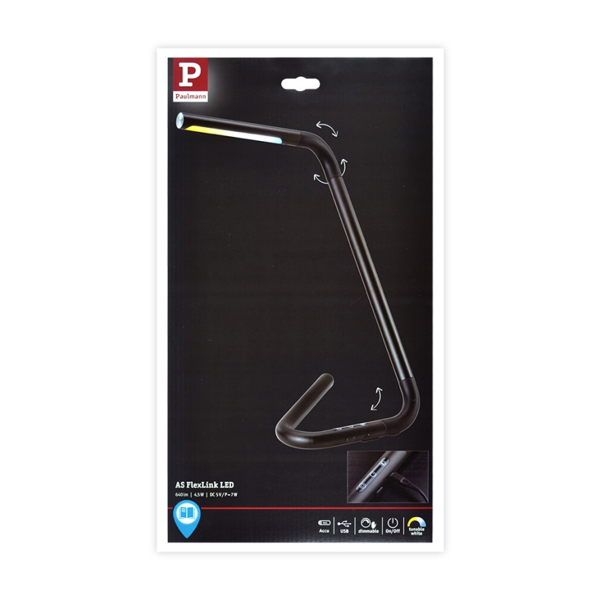 Paulmann 95424 - LED/4,5W Регулируема с докосване настолна лампа FLEXLINK 5V/USB 4400 mAh черна