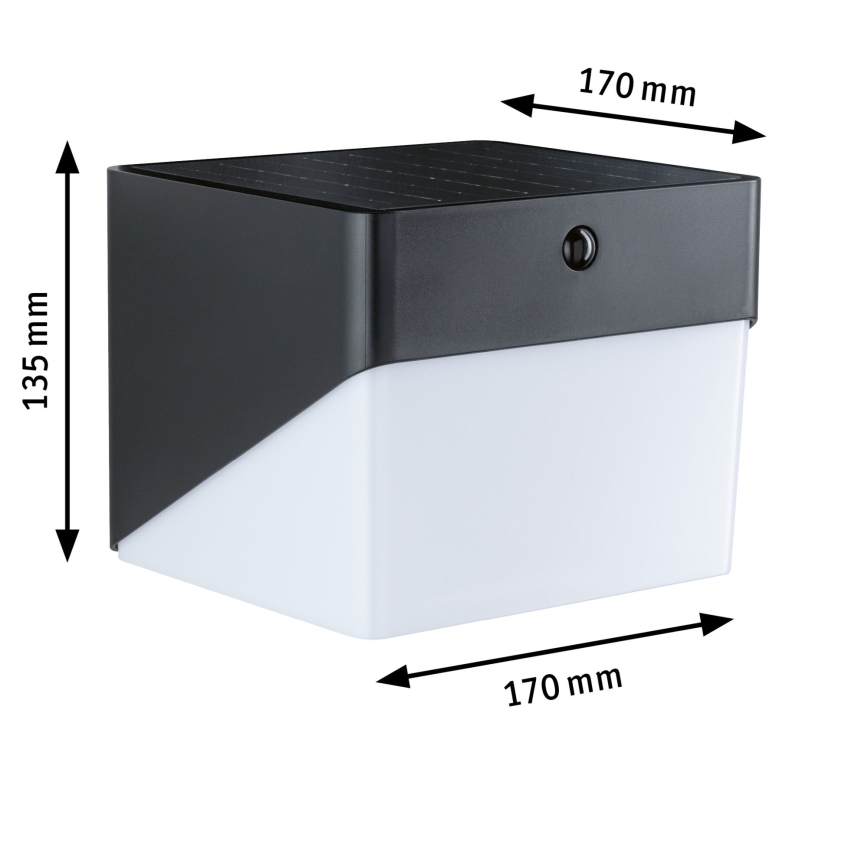Paulmann 95746 - LED/2,3W IP44 Соларно стенно осветително тяло със сензор EILEEN 3,7/230V 4000 mAh черно