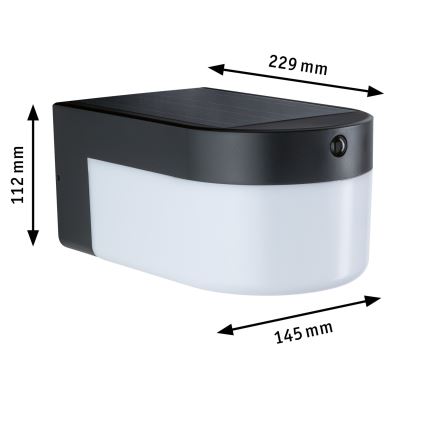 Paulmann 95747 - LED/2,3W IP44 Соларно стенно осветително тяло със сензор CALYNE 3,7/230V 4000 mAh черно