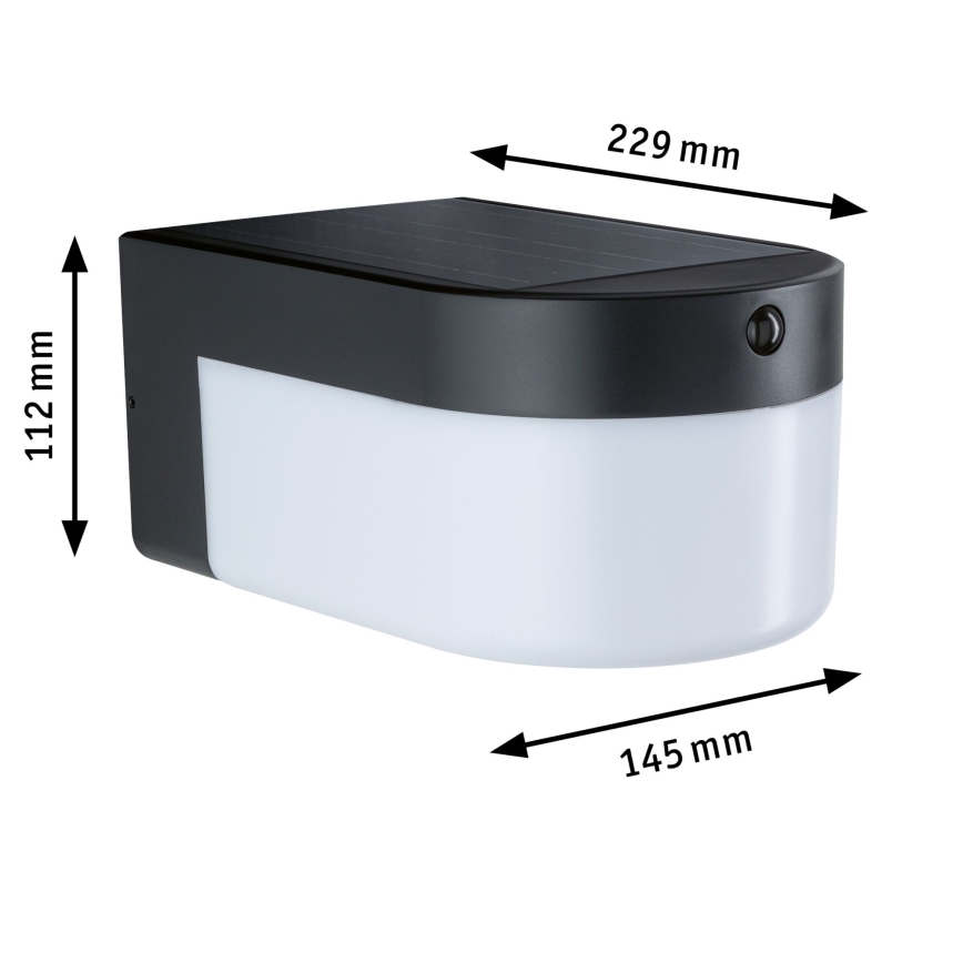 Paulmann 95747 - LED/2,3W IP44 Соларно стенно осветително тяло със сензор CALYNE 3,7/230V 4000 mAh черно