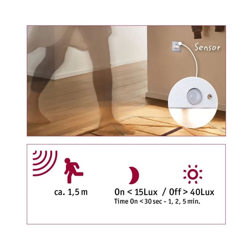 Paulmann  93134 - LED/1,2W Лампа за стълбище със сензор EDGE 230V матов хром