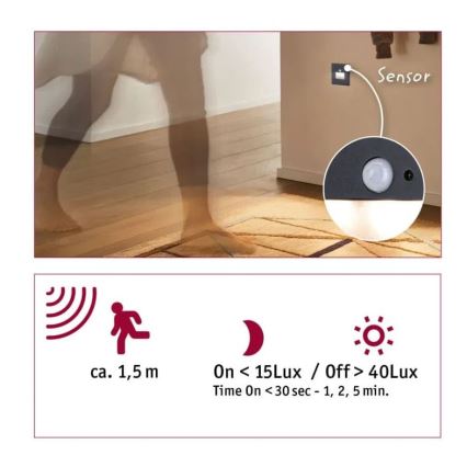 Paulmann  93135 - LED/1,2W Лампа за стълбище със сензор EDGE 230V черен
