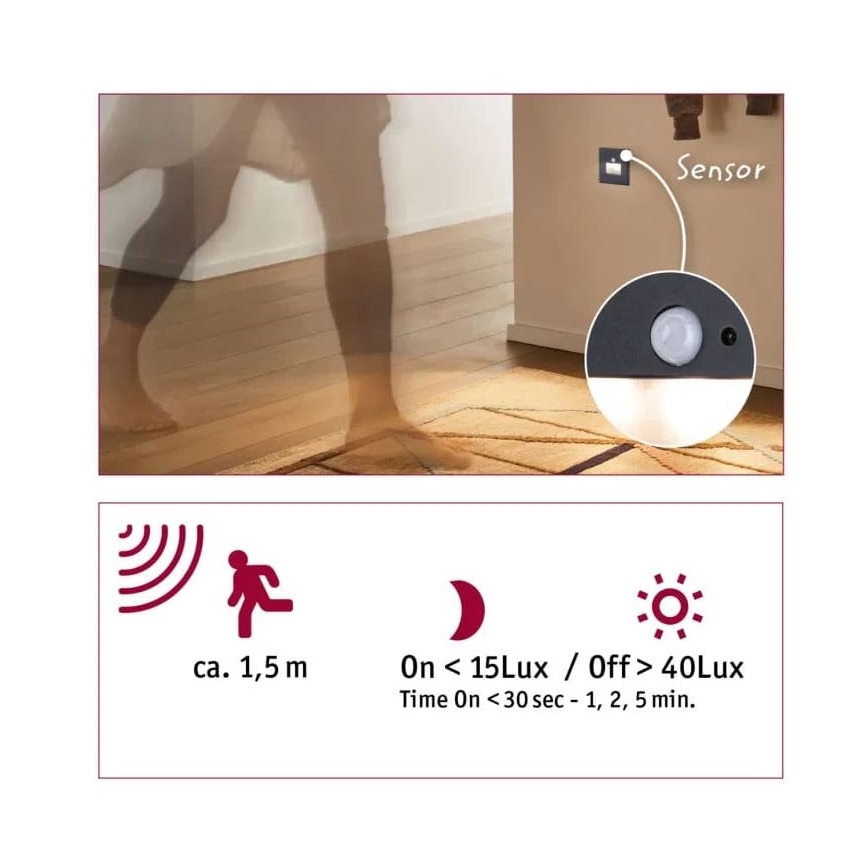 Paulmann  93135 - LED/1,2W Лампа за стълбище със сензор EDGE 230V черен