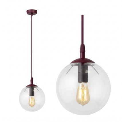 Пендант на кабел COSMO 1xE14/10W/230V, диаметър 14 см, червен/прозрачен