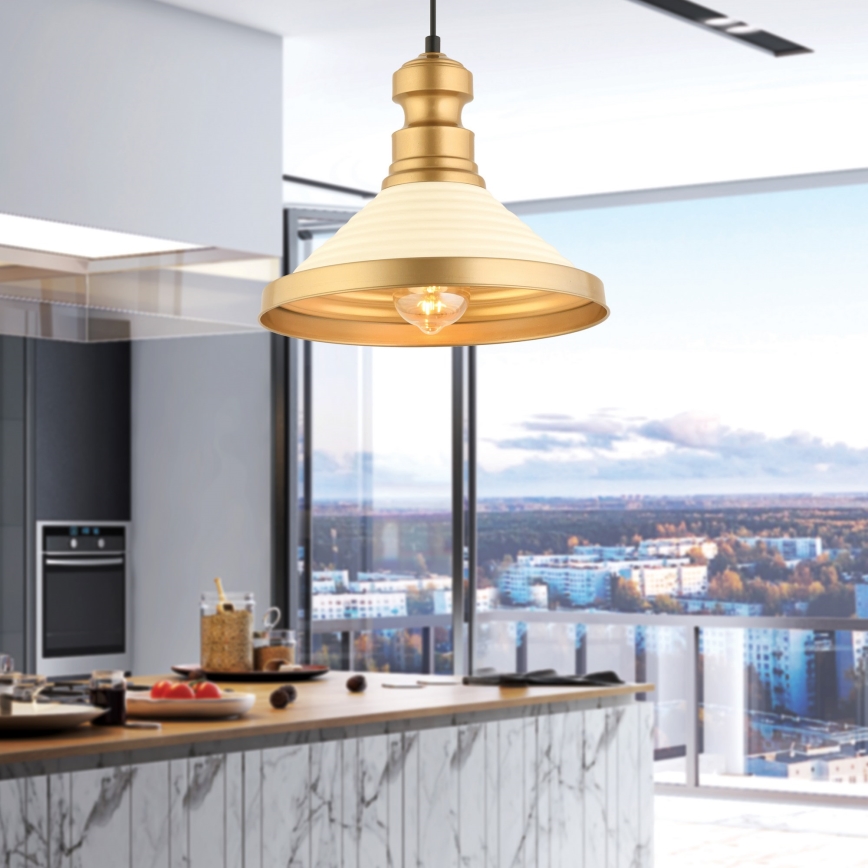 Пендант на кабел MONZA 1xE27/40W/230V Ø 30 см кремав/златист