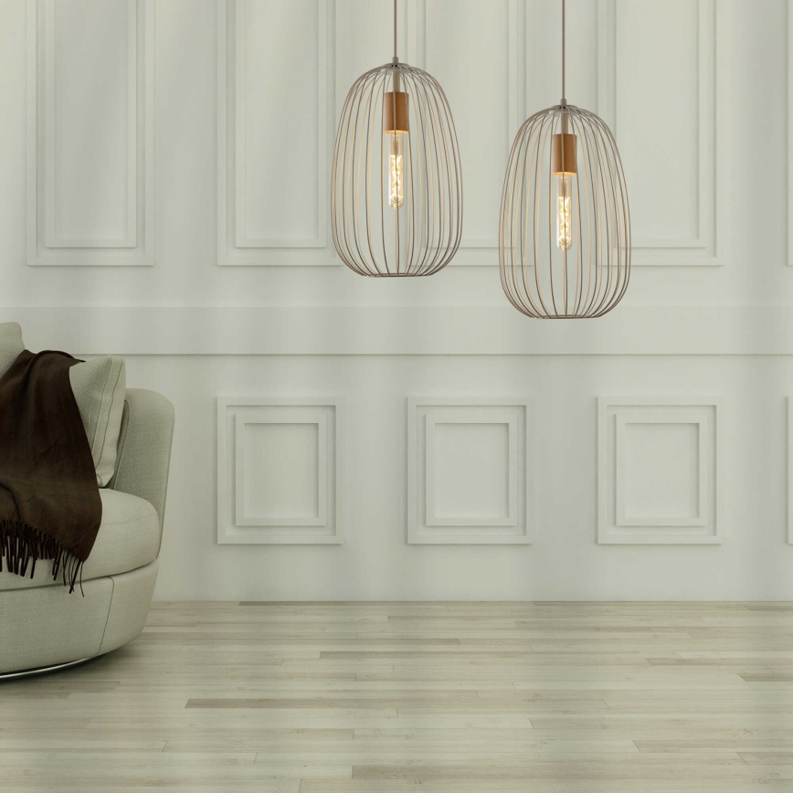 Пендант на кабел OVELLA 1xE27/15W/230V Ø 25 см кремав/бор