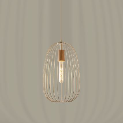 Пендант на кабел OVELLA 1xE27/15W/230V Ø 25 см кремав/бор
