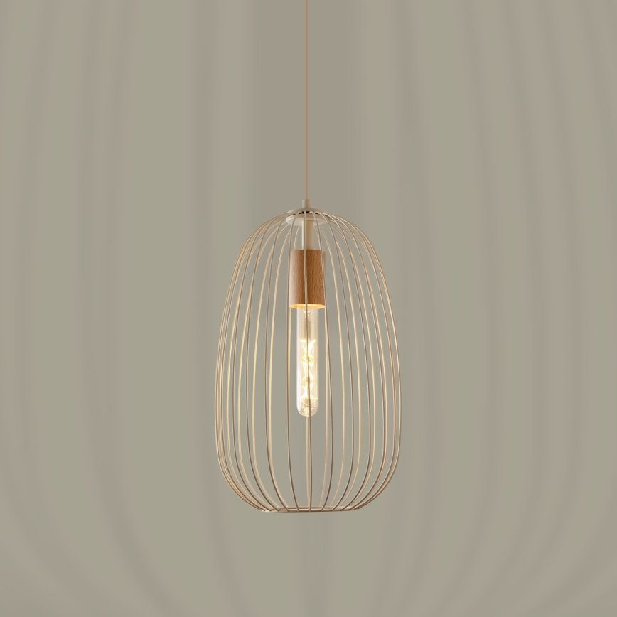 Пендант на кабел OVELLA 1xE27/15W/230V Ø 25 см кремав/бор