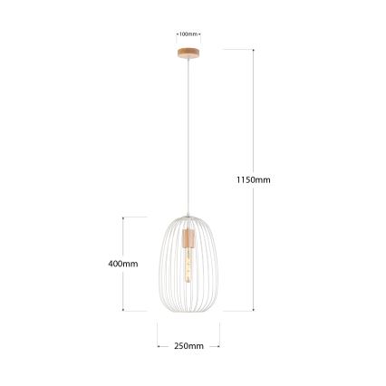 Пендант на кабел OVELLA 1xE27/15W/230V Ø 25 см кремав/бор