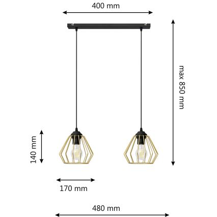 Пендел AGAT 2xE27/15W/230V златист/черен