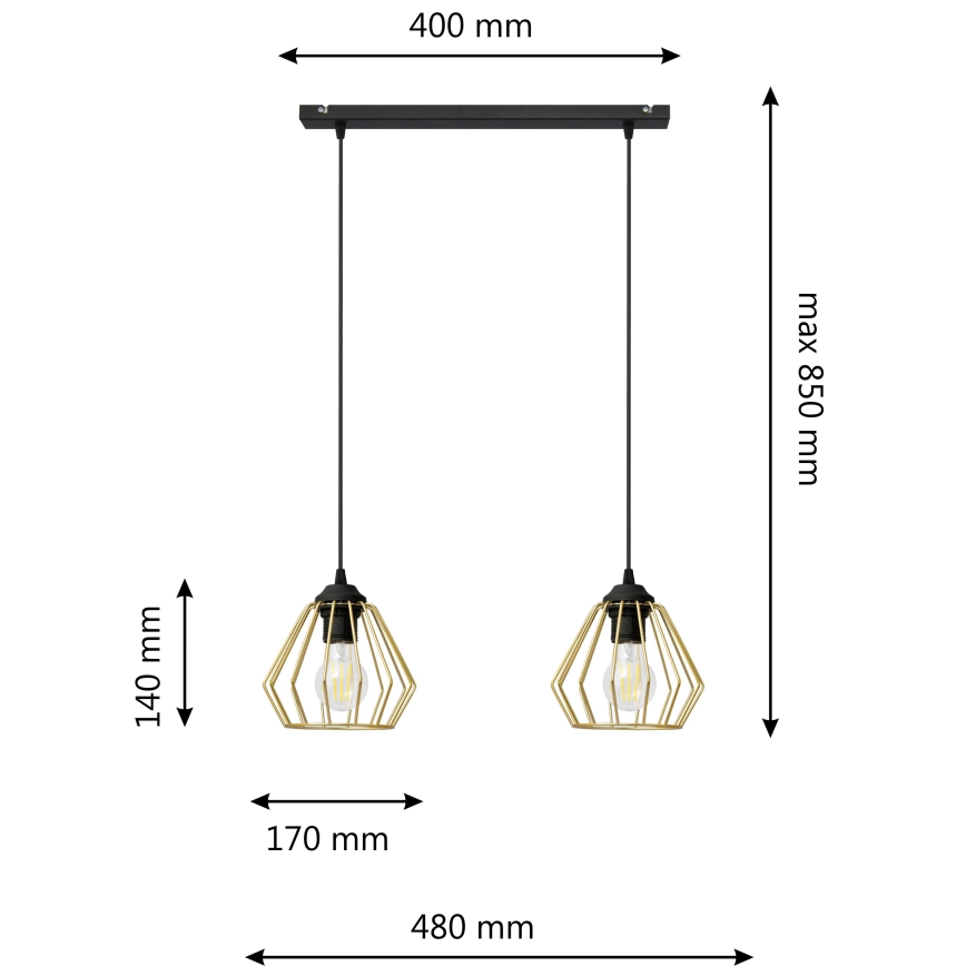 Пендел AGAT 2xE27/15W/230V златист/черен