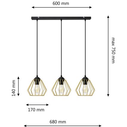 Пендел AGAT 3xE27/15W/230V златист/черен