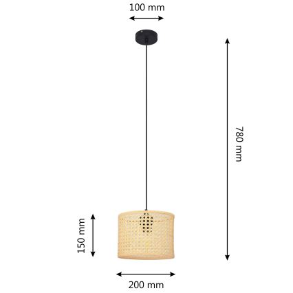 Пендел ALBA 1xE27/15W/230V Ø 20 cm ратан/черен