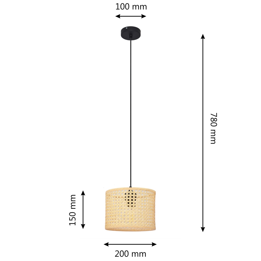Пендел ALBA 1xE27/15W/230V Ø 20 cm ратан/черен