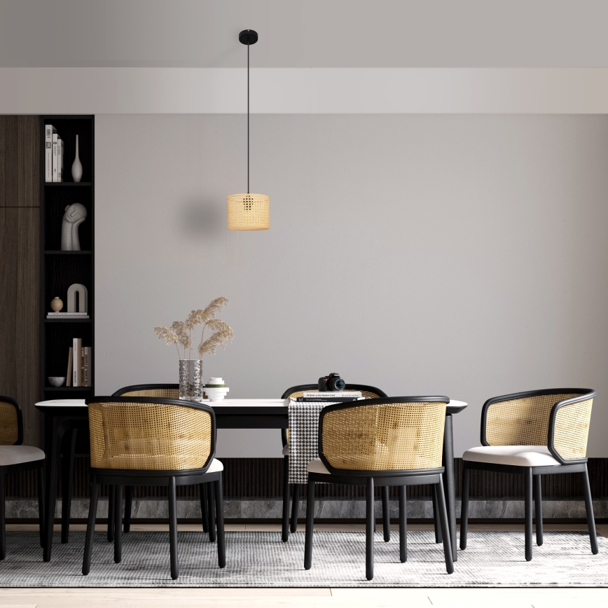 Пендел ALBA 1xE27/15W/230V Ø 20 cm ратан/черен