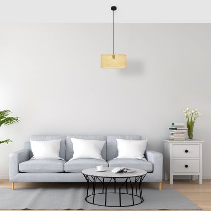 Пендел ALBA 1xE27/15W/230V Ø 40 cm ратан/черен