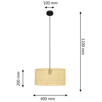Пендел ALBA 1xE27/15W/230V Ø 40 cm ратан/черен