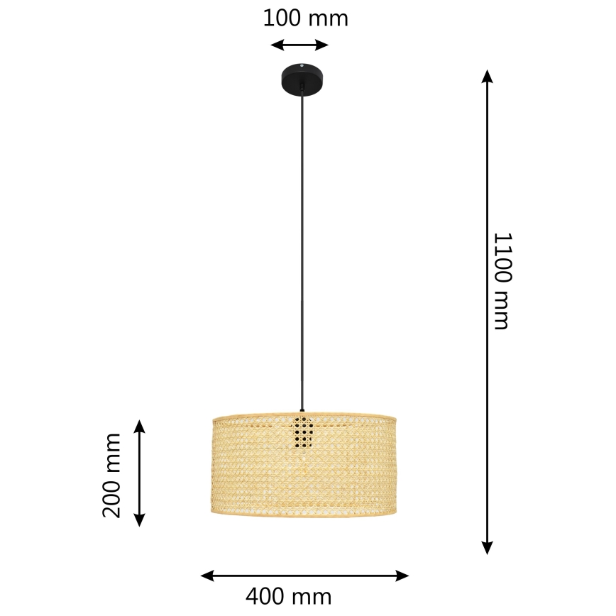 Пендел ALBA 1xE27/15W/230V Ø 40 cm ратан/черен