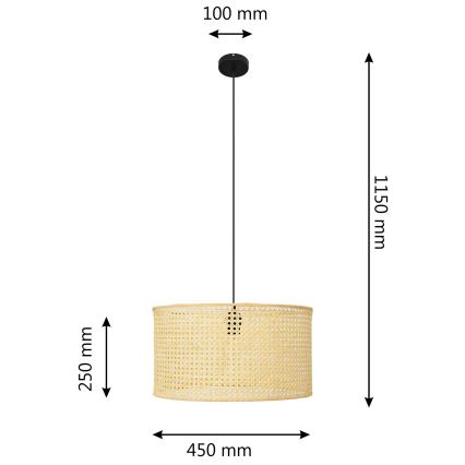 Пендел ALBA 1xE27/15W/230V Ø 45 cm ратан/черен