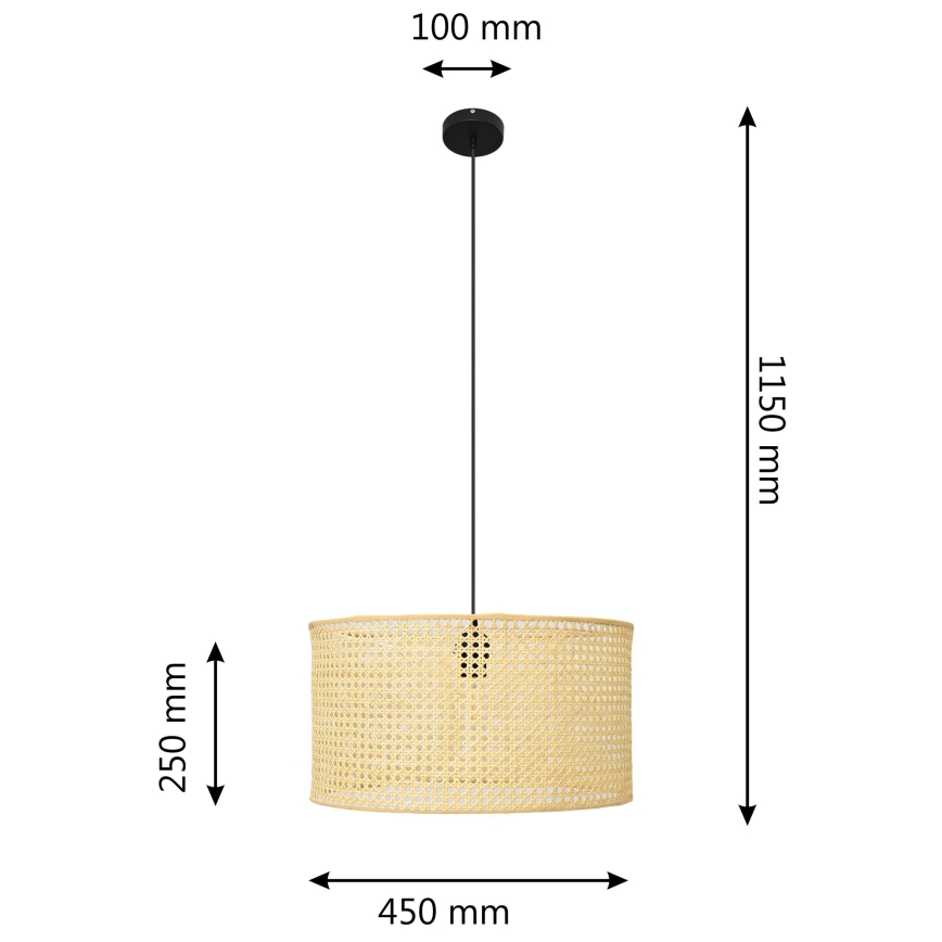 Пендел ALBA 1xE27/15W/230V Ø 45 cm ратан/черен