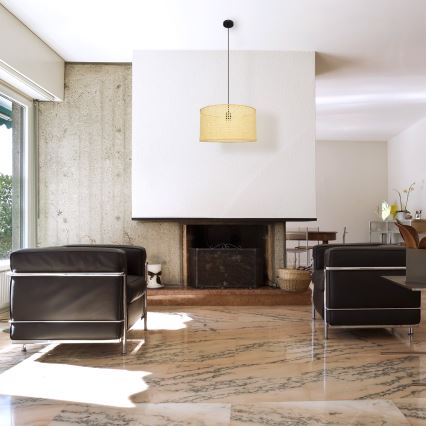 Пендел ALBA 1xE27/15W/230V Ø 45 cm ратан/черен