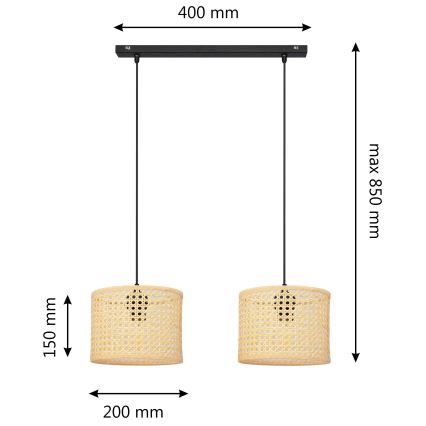Пендел ALBA 2xE27/15W/230V ратан/черен