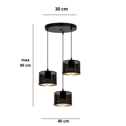 Пендел ALDO 3xE27/60W/230V Ø 40 см черен