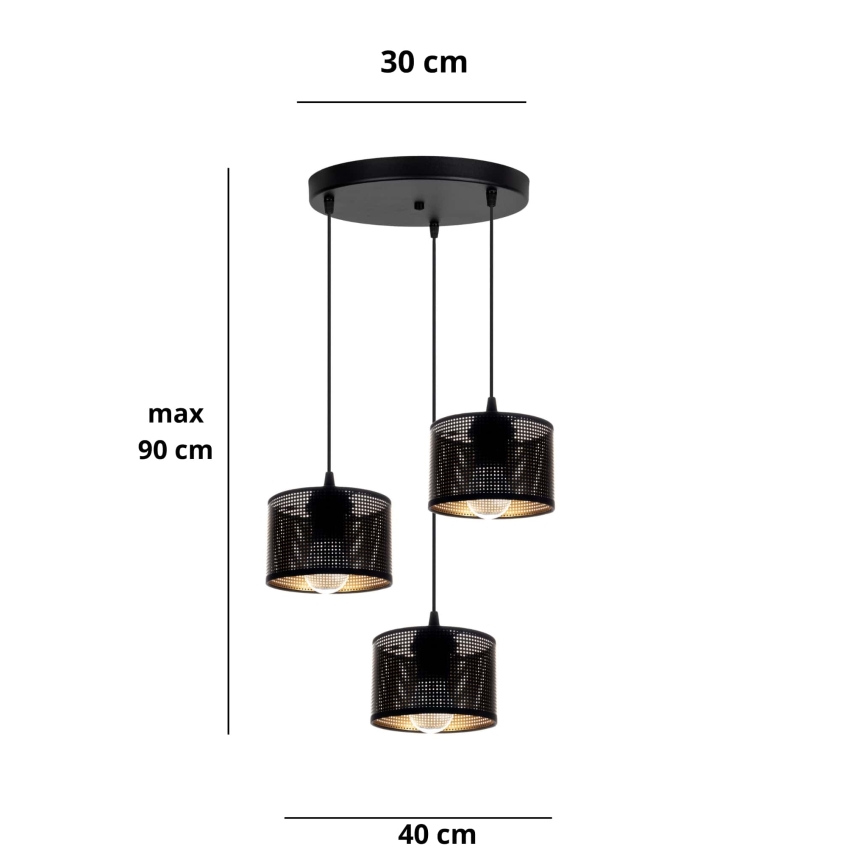 Пендел ALDO 3xE27/60W/230V Ø 40 см черен