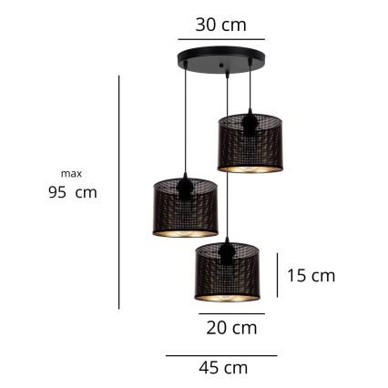 Пендел ALDO 3xE27/60W/230V Ø 45 см черен