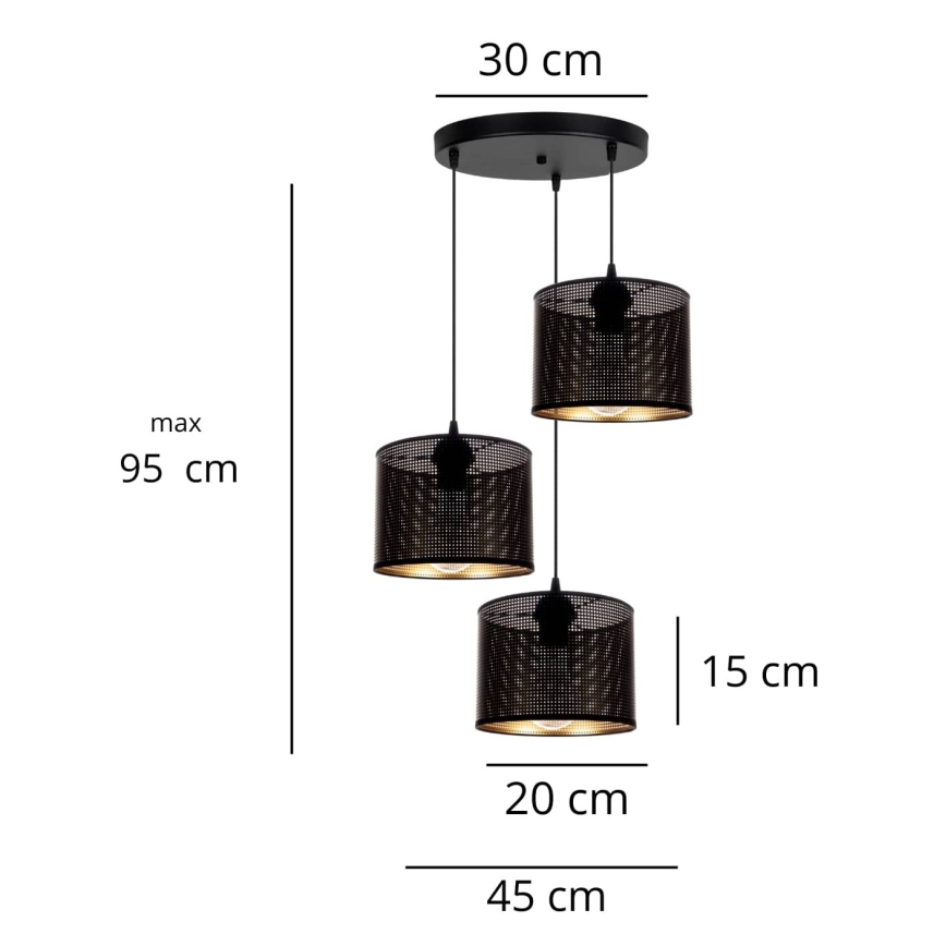 Пендел ALDO 3xE27/60W/230V Ø 45 см черен