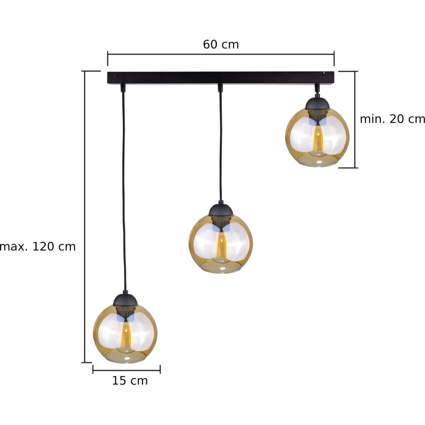 Пендел AMBRE BLACK 3xE27/60W/230V черен/опушен кафяв