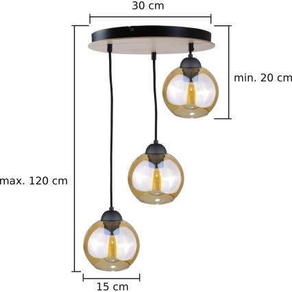 Пендел AMBRE WOOD 3xE27/60W/230V Ø 30 см