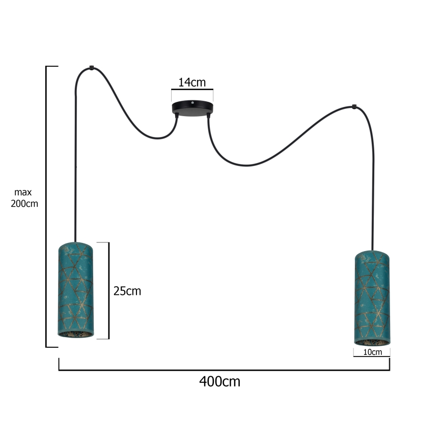 Пендел AVALO 2xE27/60W/230V паяк тюркоаз/златист