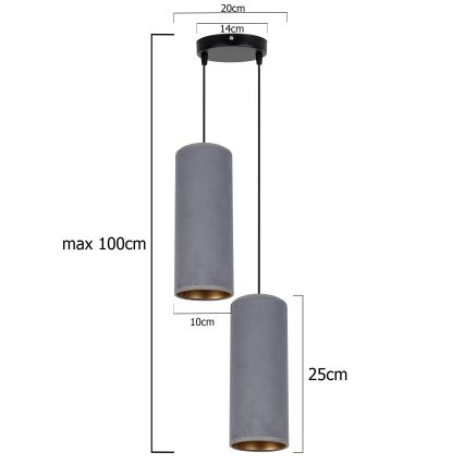 Пендел AVALO 2xE27/60W/230V Ø 20 см сив