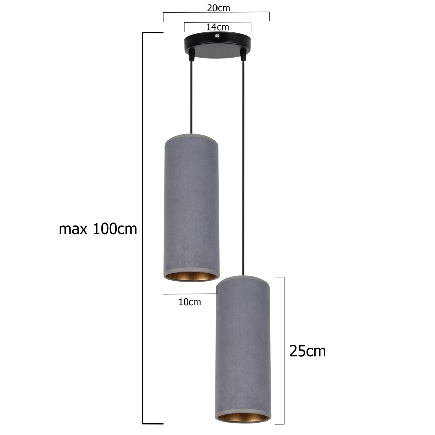 Пендел AVALO 2xE27/60W/230V Ø 20 см сив