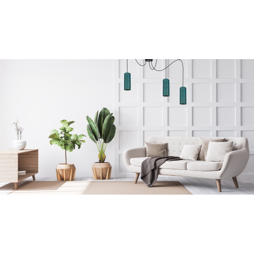 Пендел AVALO 3xE27/60W/230V паяк тюркоаз/златист